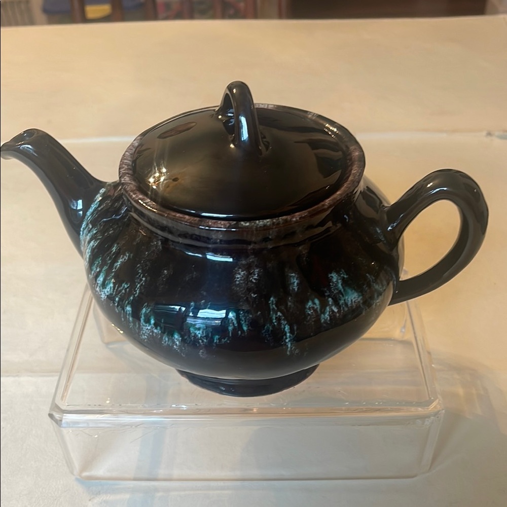 Elegant Black and Green Ceramic Teapot
